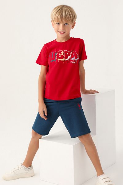 U.S. Polo Assn. Us Polo Assn. Boy's Graffiti Patterned T-Shirt and Shorts Set