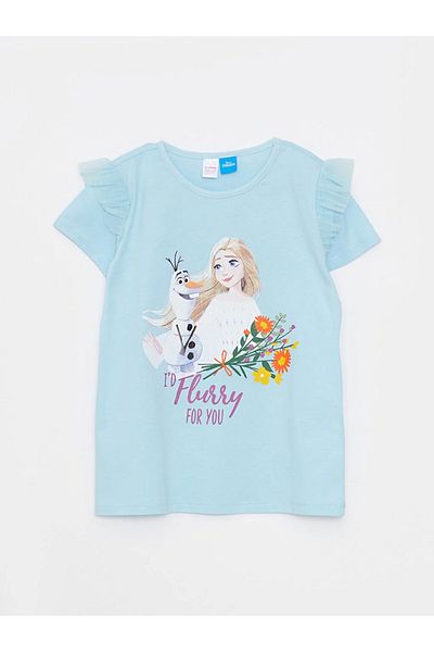 LC Waikiki Set de pijamale pentru fete, cu mâneci scurte, cu imprimeu Elsa, cu decolteu rotund LCW Kids