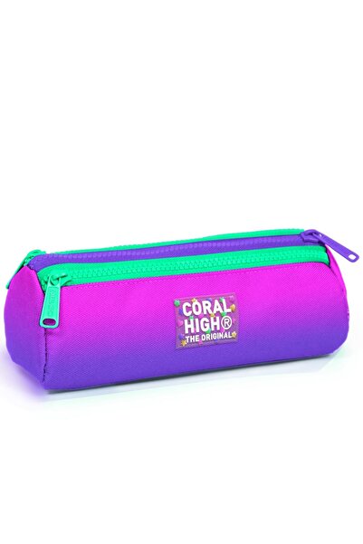 Coral High حقيبة أقلام رصاص ذات ثلاثة أقسام باللون الوردي والأرجواني