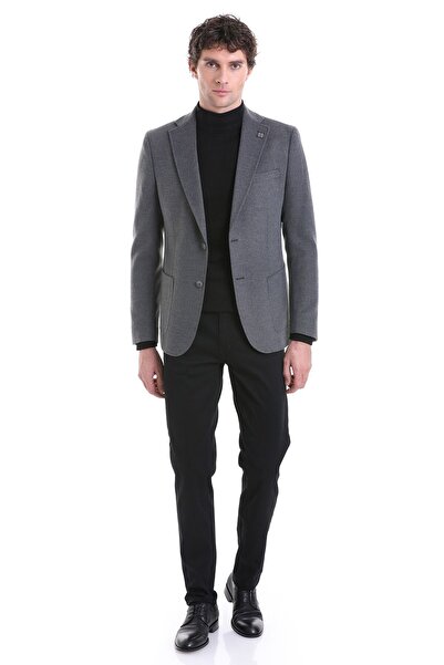 Hatemoğlu Gri Slim Fit Düz Mono Yaka Casual Ceket