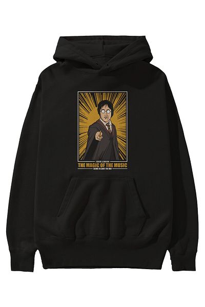Ankhises Hanorac negru cu glugă oversize cu imprimeu frontal John Potter Bărbați Femei