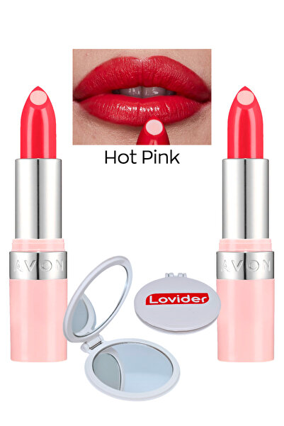 AVON Hydramatic Luminous Lipstick - Hot Pink 2 Pack + Lovider Pocket Mirror Gift