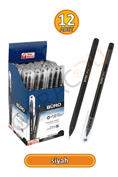 Office 1.0 mm Quality Black Ballpoint Pens 12 Pieces