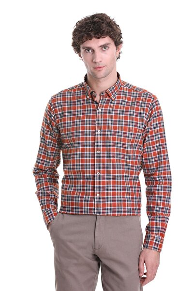 Hatemoğlu Tile Comfort Fit Checked Buttoned Collar Long Sleeve Casual Shirt