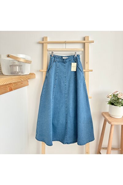 qarmacha Parçalı Kloş Kot Etek