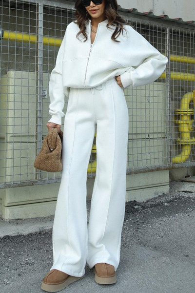 My Blog Set de trening pantalon alb cu cusături în față pentru femei