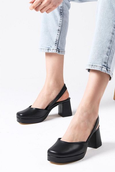 Mio Gusto Evita Schwarze Plateauschuhe mit offenem Absatz für Damen