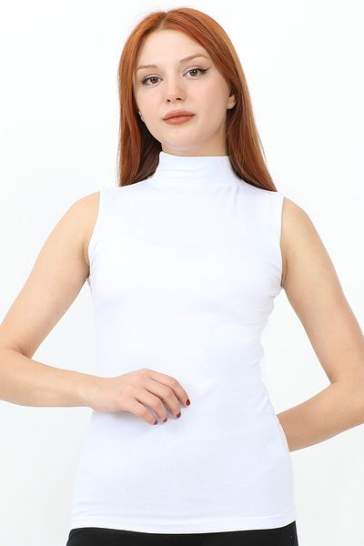 InStyle الجسم الأساسي ذو الياقة المدورة بدون أكمام - أبيض