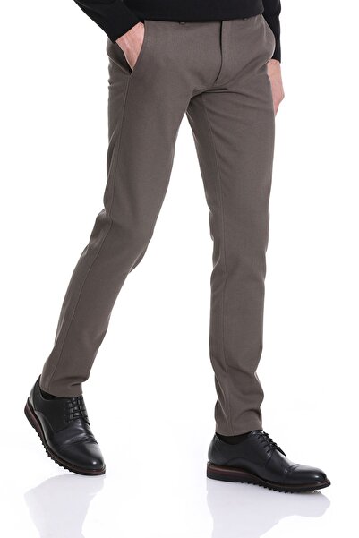 Hatemoğlu Haki Slim Fit Desenli Pamuklu Yandan Cep Kanvas Pantolon