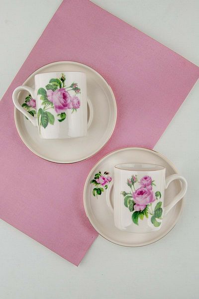 Bursa Porselen Dekor Pink rose gold 2-person coffee cup set