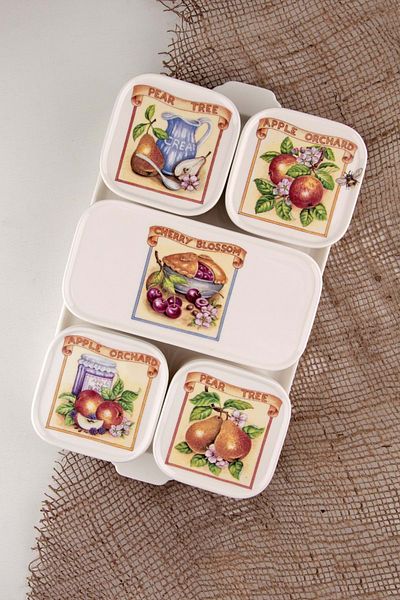 Bursa Porselen Dekor Pear tree 5 pcs with porcelain lid for breakfast