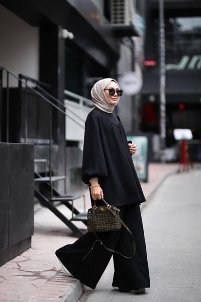 NS Moda Set pantaloni tunică Hijab Candy Negru Model-510