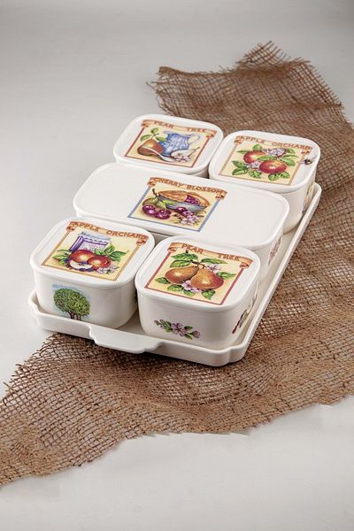 Bursa Porselen Dekor Pear tree 5 pcs with porcelain lid for breakfast