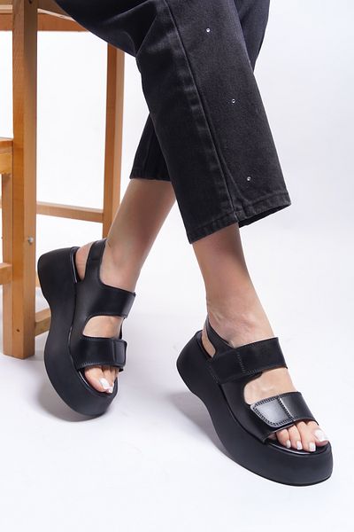Riccon Sandale de damă Olnesari 0012804   Piele neagră