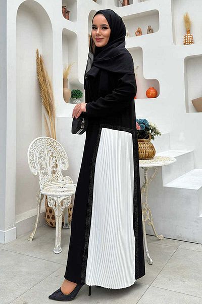 Bym Fashion Pleat Stone Detailed Zippered Ferace 7892 Ecru