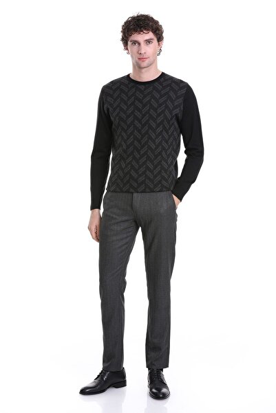 Hatemoğlu Black Regular Fit Jacquard Crew Neck Wool Knitwear Sweater