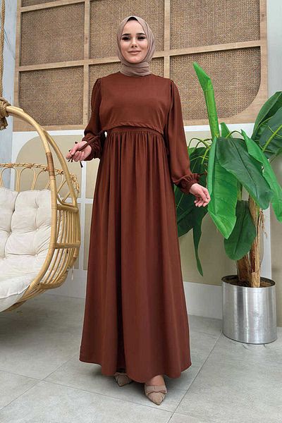Bym Fashion Φόρεμα λεπτομέρειας δεσίματος διπλής στρώσης 6003 Καφέ