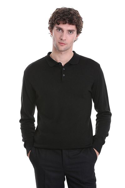 Hatemoğlu Black Regular Fit Plain Polo Neck Knitwear Sweater