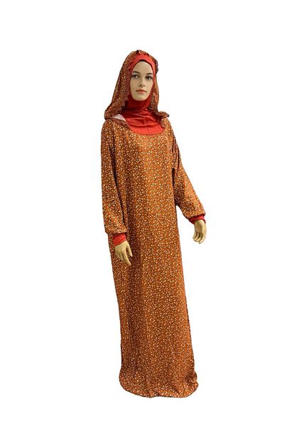 Mercan Hijab Prayer Dress Hooded Lace Flower Patterned