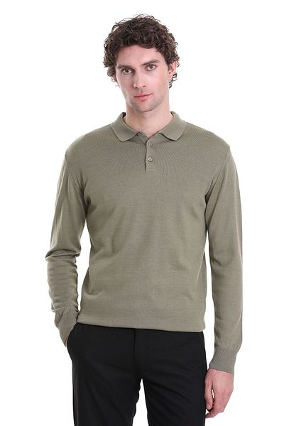 Hatemoğlu Green Regular Fit Plain Polo Neck Knitwear Sweater