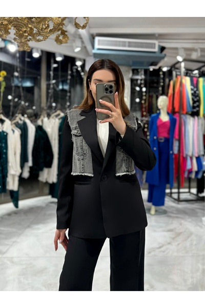 missswans سترة داسيا من الدنيم بتفاصيل سترة سوداء