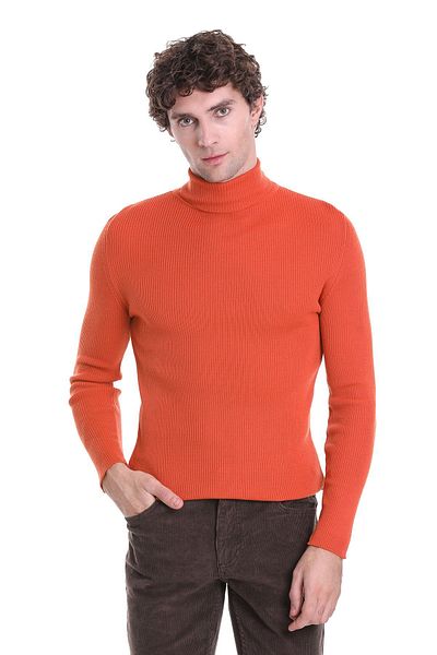 Hatemoğlu Orange Slim Fit Ribbed Turtleneck Wool Knitwear Sweater