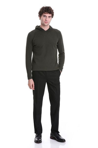 Hatemoğlu Πλεκτό πουλόβερ με κουκούλα Khaki Regular Fit Jacquard