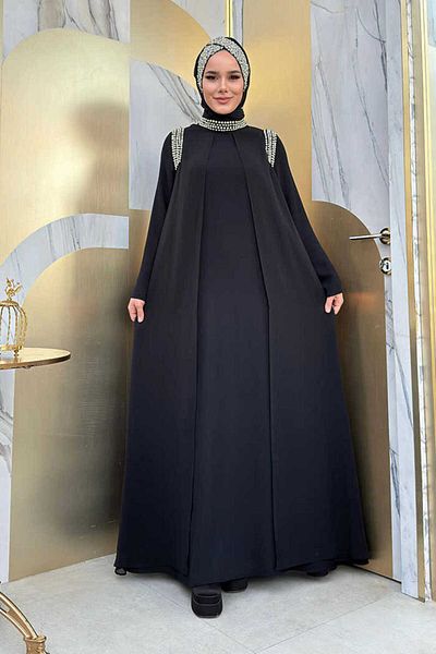 Bym Fashion Kleid mit Steindetail an Hals und Schultern 3876 Schwarz