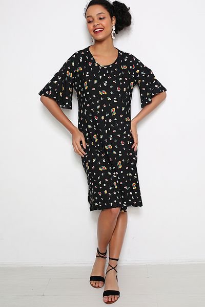 AVORWE Rochie midi cu mâneci clopot cu volane