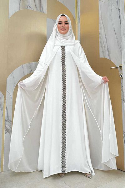 Bym Fashion Φόρεμα σάλι με κέντημα μπροστινό κάπα 3868 εκρού