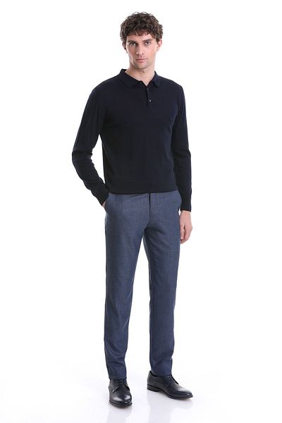 Hatemoğlu Navy Blue Regular Fit Plain Polo Collar Knitwear Sweater