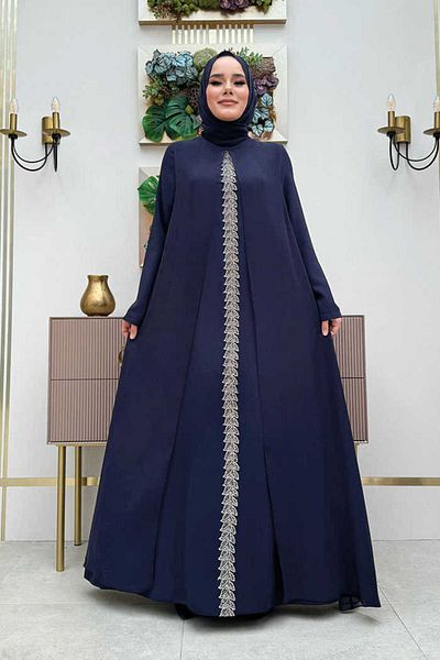 Bym Fashion Φόρεμα σάλι με μανδύα με λεπτομέρεια κεντήματος 3868 Navy Blue