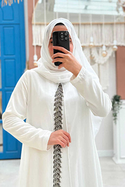 Bym Fashion Cape Front Embroidery Detail Shawl Dress 3868 Ecru