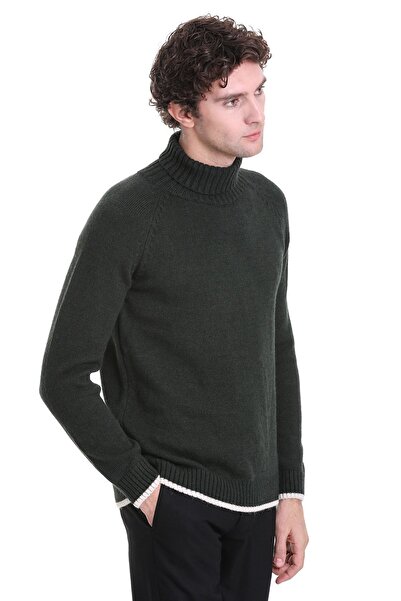 Hatemoğlu Хакі Regular Fit Прямий рибальський комір Трикотажний светр