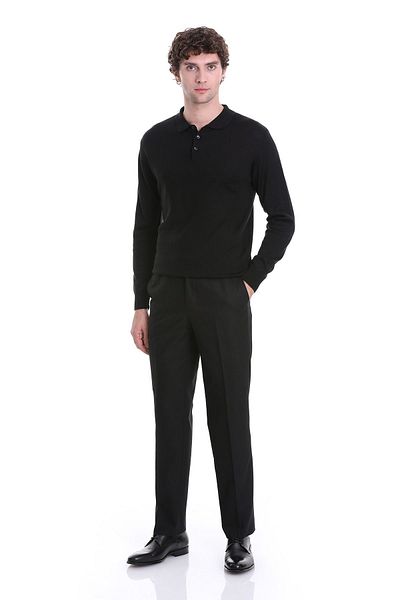 Hatemoğlu Black Regular Fit Plain Polo Neck Knitwear Sweater