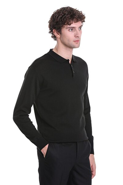 Hatemoğlu Siyah Regular Fit Düz Polo Yaka Triko Kazak