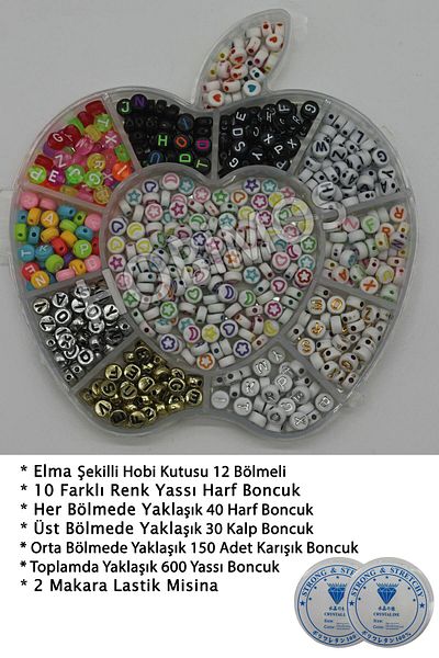 Hobimos Set with Flat Letters and Shapes in Apple Shaped Hobby Box