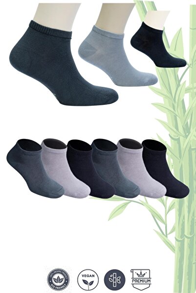 AURUM Erkek 6'lı Premium Bambu Patik Çorap Dikişsiz - 2 Siyah 2 Gri 2 Füme