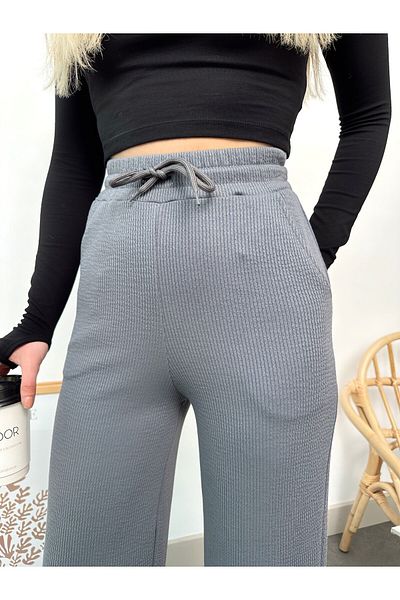 schlank Women's Anthracite Knitted Fabric Wide Leg Trousers with Elastic Waist