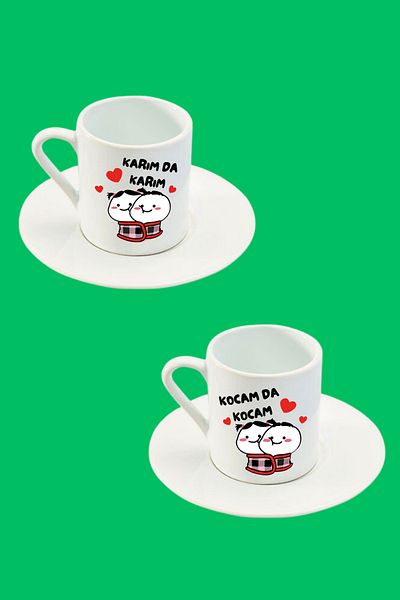 HobiShop My Wife and Husband Turkish Coffee Cup with 2 Blankets