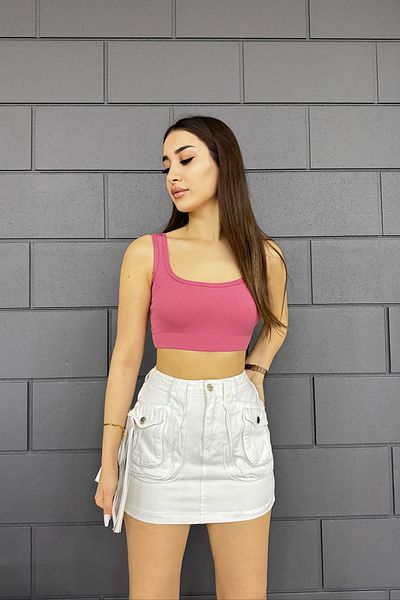 Sun Victoria Women's Pink Square Neck Corded Crop Blouse