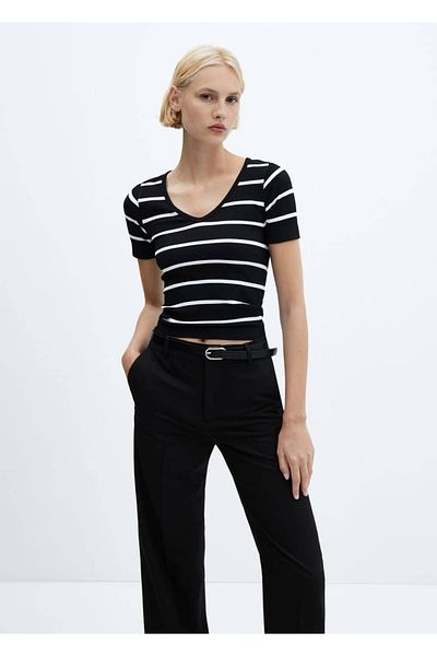 MANGO Woman Tricou fără cusături în dungi