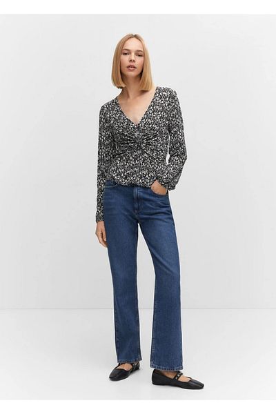 MANGO Woman Knot Detailed Patterned Blouse