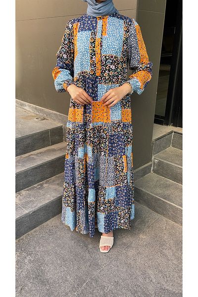 Lavanta Tekstil Kalancho Pattern Dress Indigo Blue