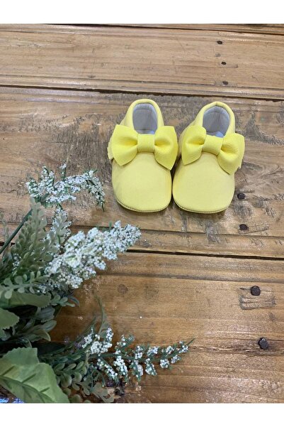 TUĞRA CENTER Baby Tuğra Fiyonklu Makosen Patik Bebek Ayakkabı - Limon Sarısı