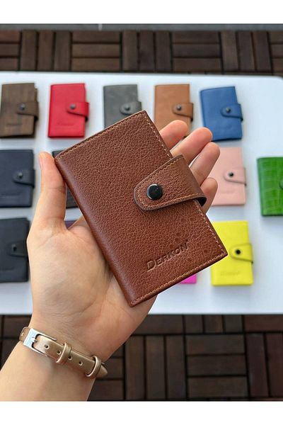 DERKON 100% Genuine Leather Accordion Card Holder Tan Color