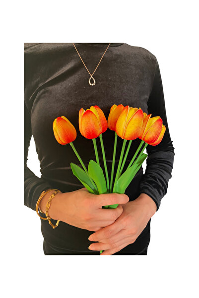 OZİHOUSE Artificial Wet Tulip 8 Pack Yellow - Red