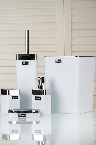 ACAR Aria Square Silver Frame 5-Piece Acrylic Square Bathroom Set White 5506