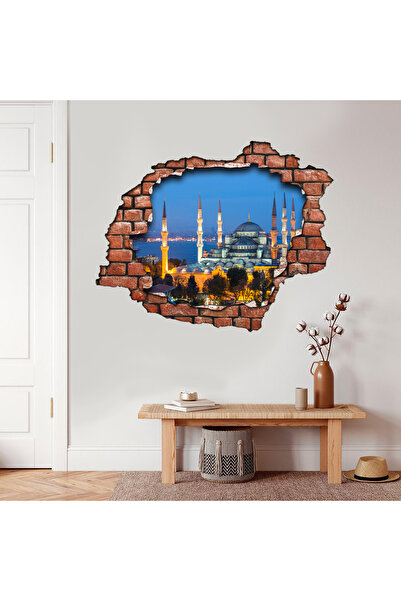 Sticker Sepetim Kırık Tuğla Desen Sultan Ahmet Cami Üç Boyutlu 3D Dekoratif D...