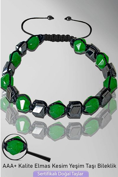 Tesbih Atölyesi Certified AAA+ Diamond Cut Terahertz - Jade Stone Bracelet - Adjustable